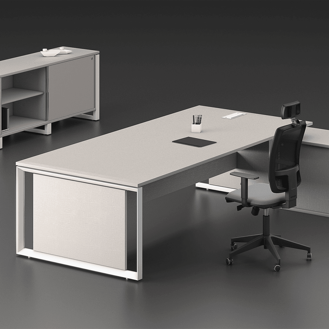 Mesa Atto Premium para escritórios corporativos, com design sofisticado, acabamento refinado e amplo espaço de trabalho para executivos e gestores.