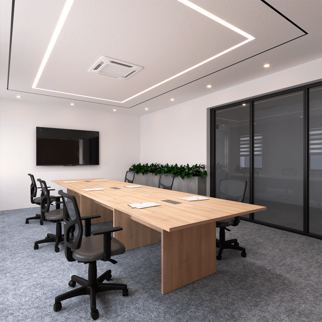 Mesa de Reunião Painel com design sofisticado e estrutura funcional, desenvolvida para promover colaboração e produtividade em ambientes corporativos.