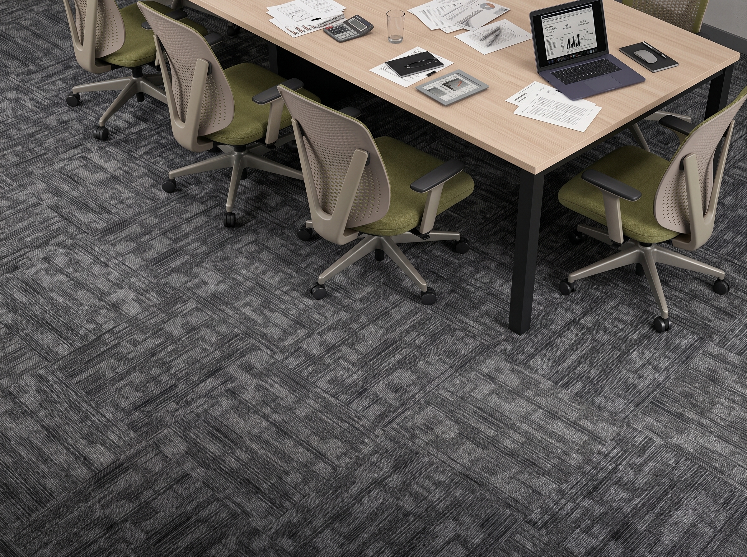 Carpete modular corporativo para escritórios com conforto acústico e alta durabilidade