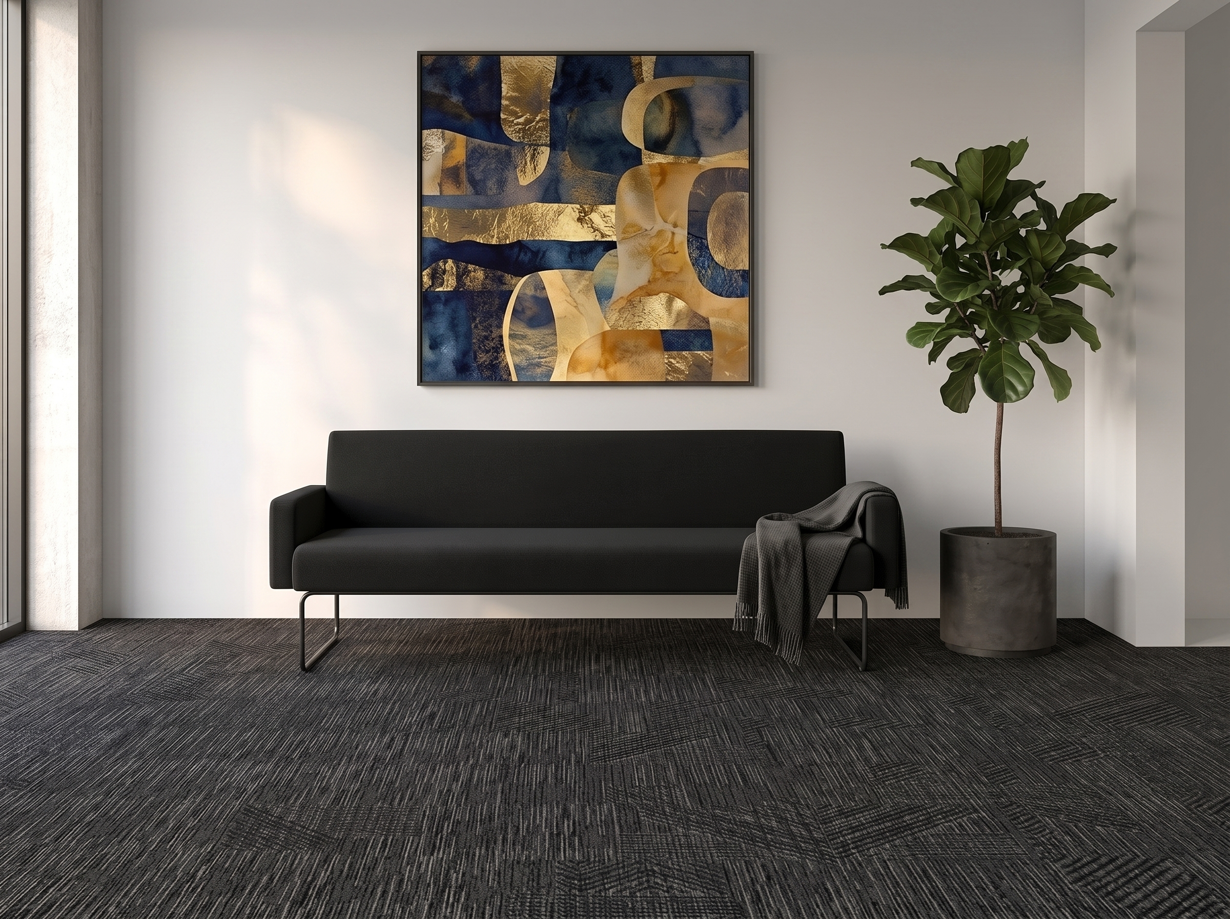 Carpete modular para escritório corporativo com conforto acústico e design moderno